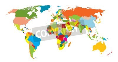 Fototapete Farbenfrohe Weltkarte vor hellem Hintergrund