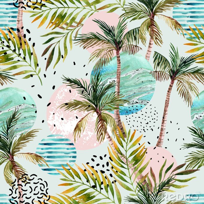 Fototapete Farbenfrohes Muster mit Palmen