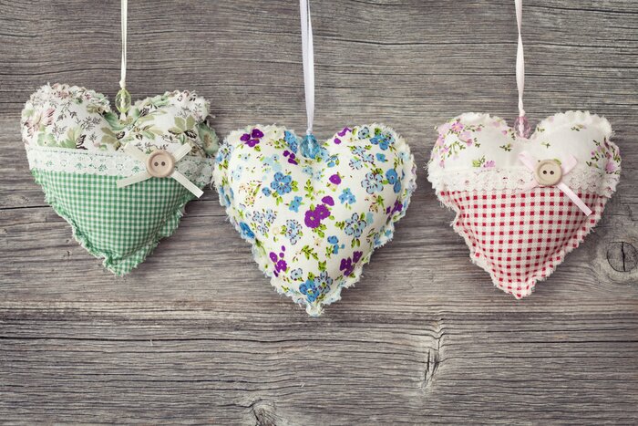 Fototapete Farbige Herzen auf grauem Hintergrund