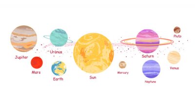 Fototapete Farbiges gezeichnetes Sonnensystem