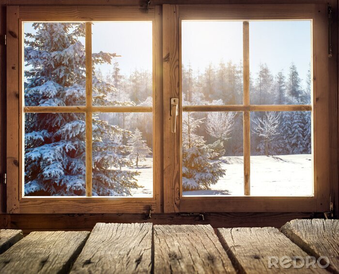 Fototapete Fenster für die Winterlandschaft