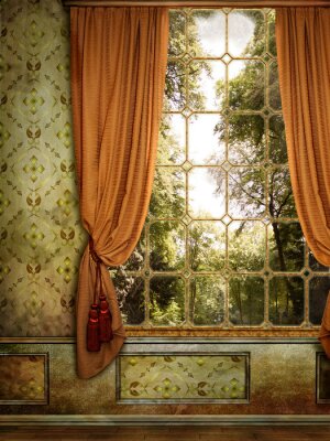 Fototapete Fenster im altmodischem schlafzimmer