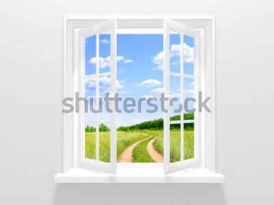 Fototapete Fenster mit Ausblick auf eine Wiese