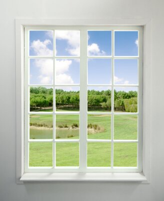 Fototapete Fensterausblick auf gras