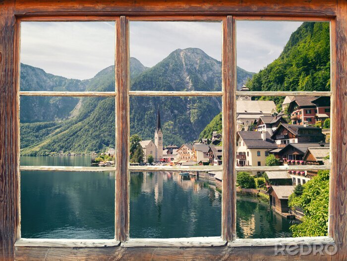 Fototapete Fensterblick Hallstatt