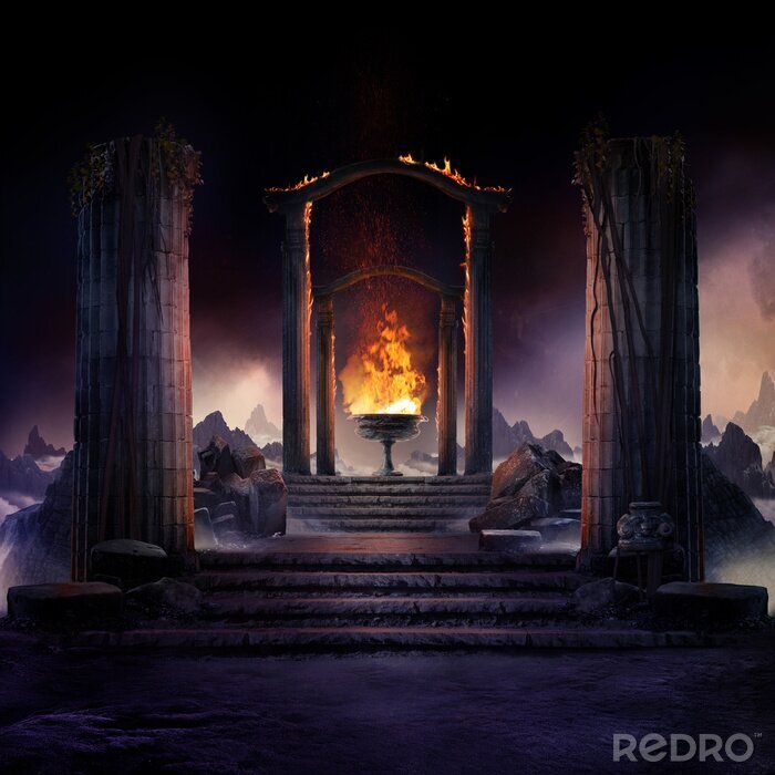 Fototapete Feuertempel im Fantasy-Stil