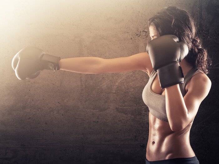 Fototapete Fitness Frau beim Boxtraining