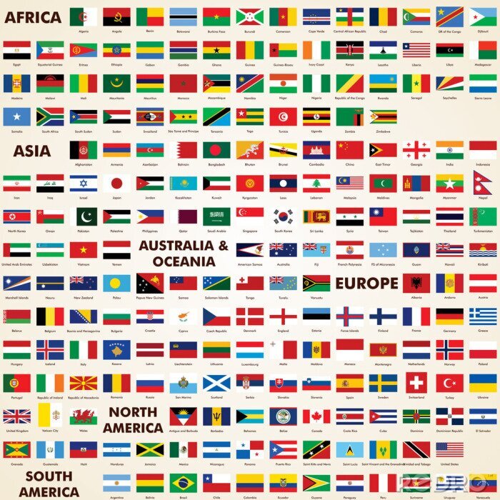 Fototapete Flaggen von Ländern aus aller Welt