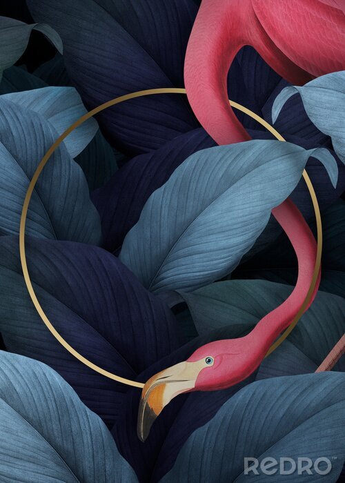 Fototapete Flamingo und ein Goldrand