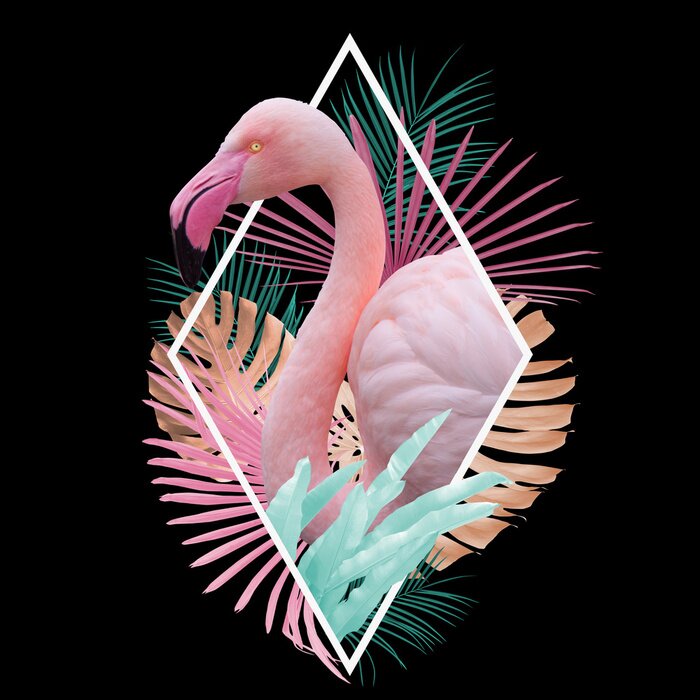 Fototapete Flamingo und tropische Pflanzen