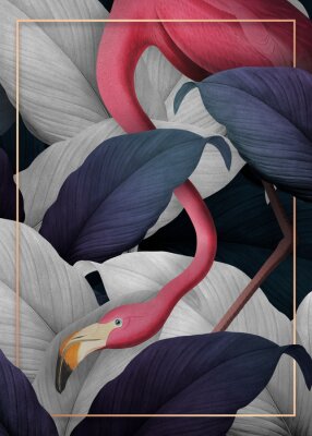 Flamingo unter grauen Blättern