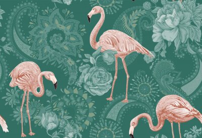 Flamingos auf grünem Hintergrund