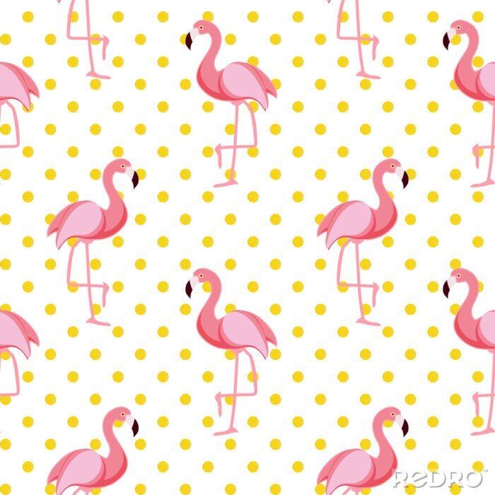 Fototapete Flamingovögel und gelbe Erbsen