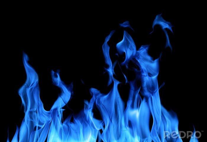 Fototapete Flammen in Blautönen auf schwarzem Hintergrund