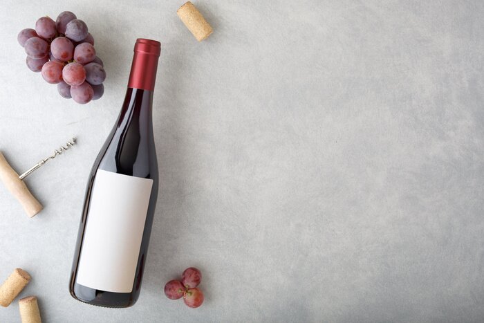 Fototapete Flasche Rotwein und Korkenzieher