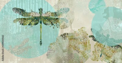 Fototapete Fliegende Libellen mit Aquarellakzenten Abstraktes Muster