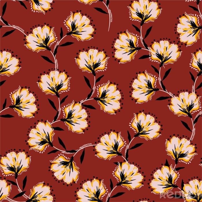 Fototapete Floral bouquet vector pattern with blooming retro flowers seamless pattern in vector EPS10 ,Design for fashion ,fabric,web,wallpaper,wrapping