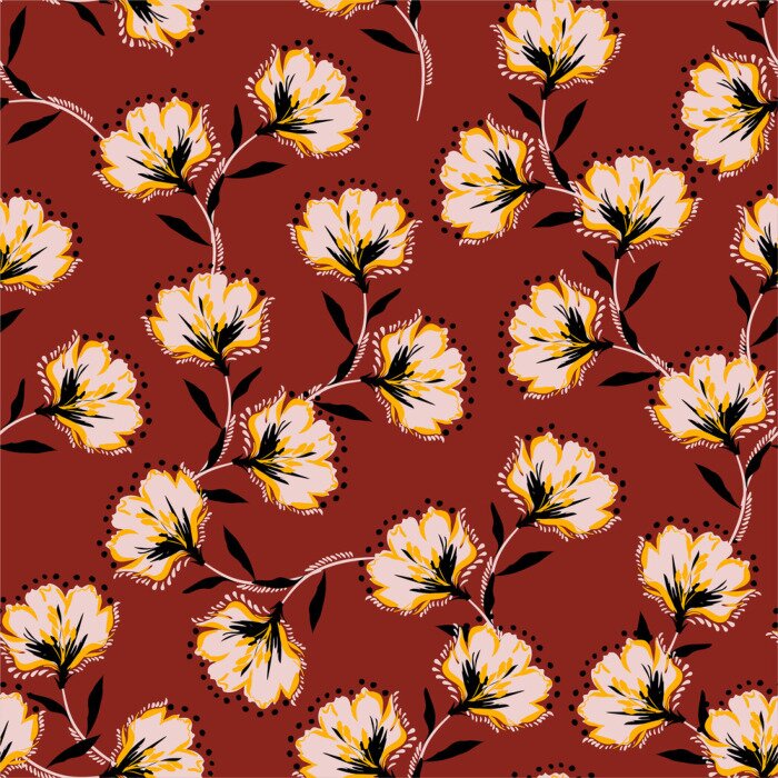 Fototapete Floral bouquet vector pattern with blooming retro flowers seamless pattern in vector EPS10 ,Design for fashion ,fabric,web,wallpaper,wrapping