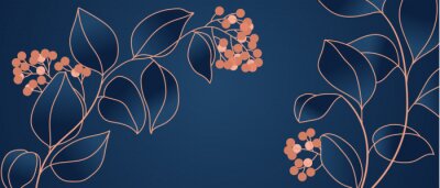 Fototapete Floral seamless navy blue and copper metallic plant background vector for house deco