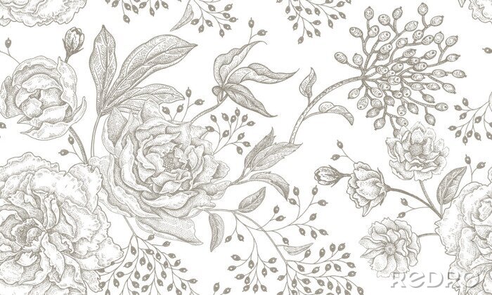 Fototapete Floral vintage seamless pattern.