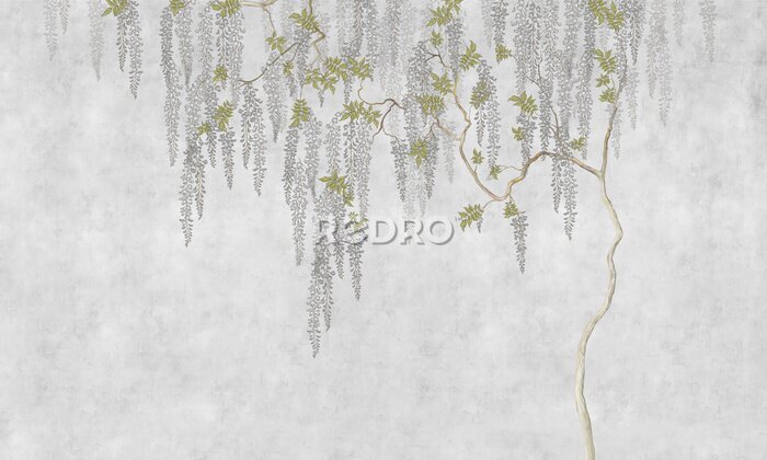 Fototapete Floral wallpaper with leaves and flowers. Design for loft, modern interiors.