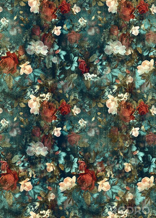 Fototapete Flowers pattern.Silk scarf design, fashion textile. Background for the design and decoration of textiles. art abstract design, Seamless flower pattern