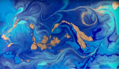 Fototapete Flüssiger blauer und gelber Marmor