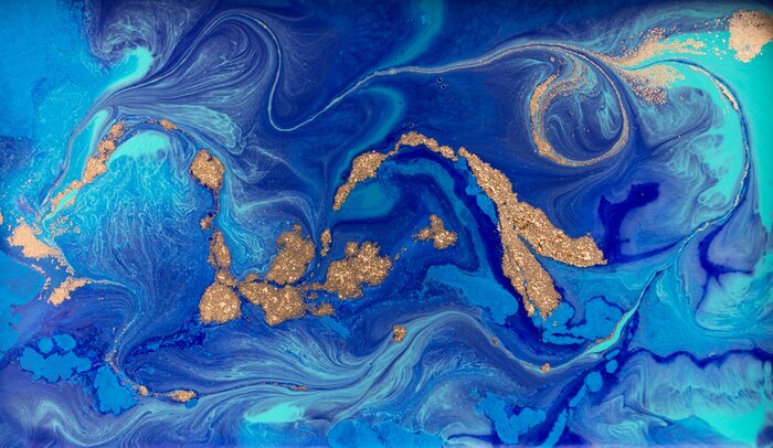 Fototapete Flüssiger blauer und gelber Marmor