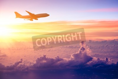 Fototapete Flugzeug pastellfarbener Himmel