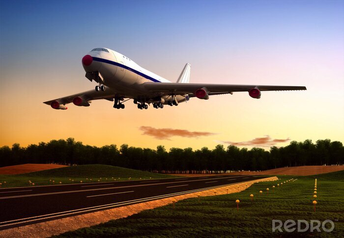 Fototapete Flugzeug über dem Flughafen