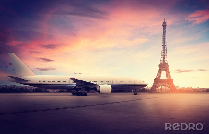 Fototapete Flugzeug und Eiffelturm