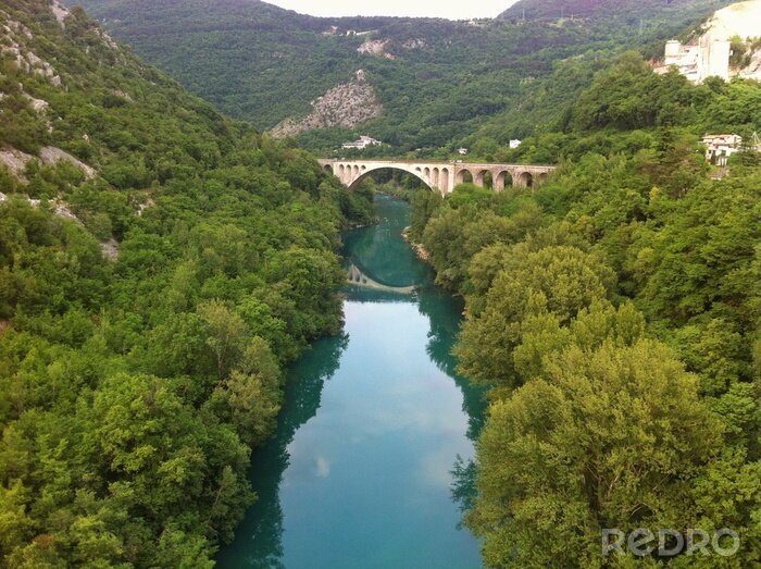 Fototapete Fluss Grün und Viadukt