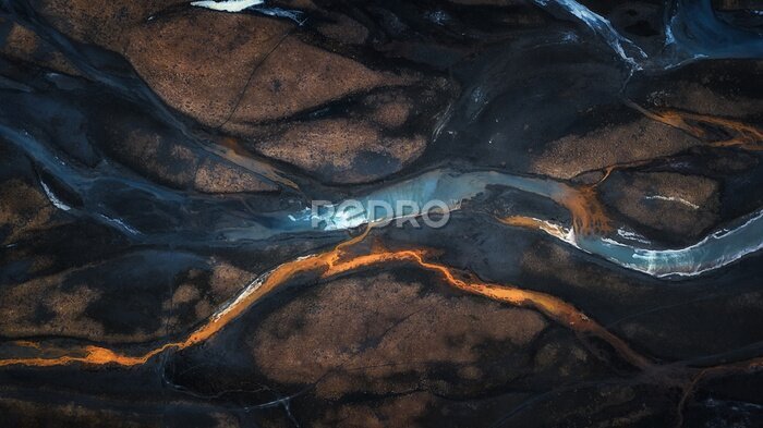 Fototapete Fluss in Island Blick von oben