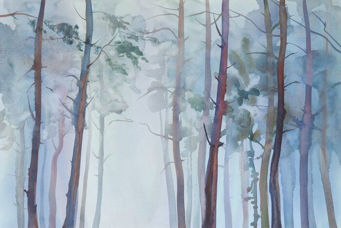Fototapete Foggy Wald Aquarell Hintergrund