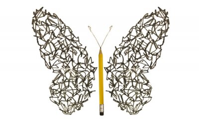 Fototapete Form eines Schmetterlings aus Büromaterial