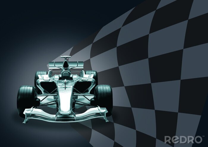 Fototapete Formel 1 3D Bolid und Flagge