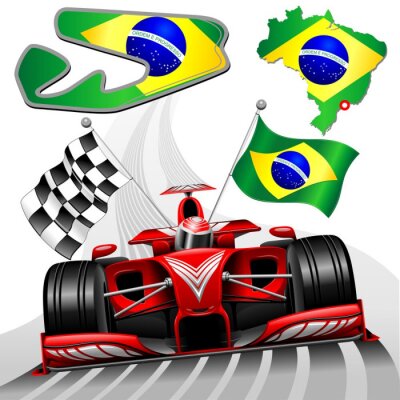 Fototapete Formel 1 Bolid mit Flagge von Brasilien