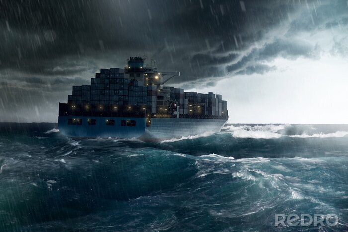 Fototapete Frachter in einem Sturm