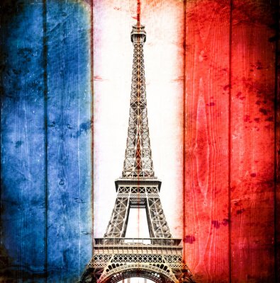 Fototapete Französische Flagge mit Eiffelturm