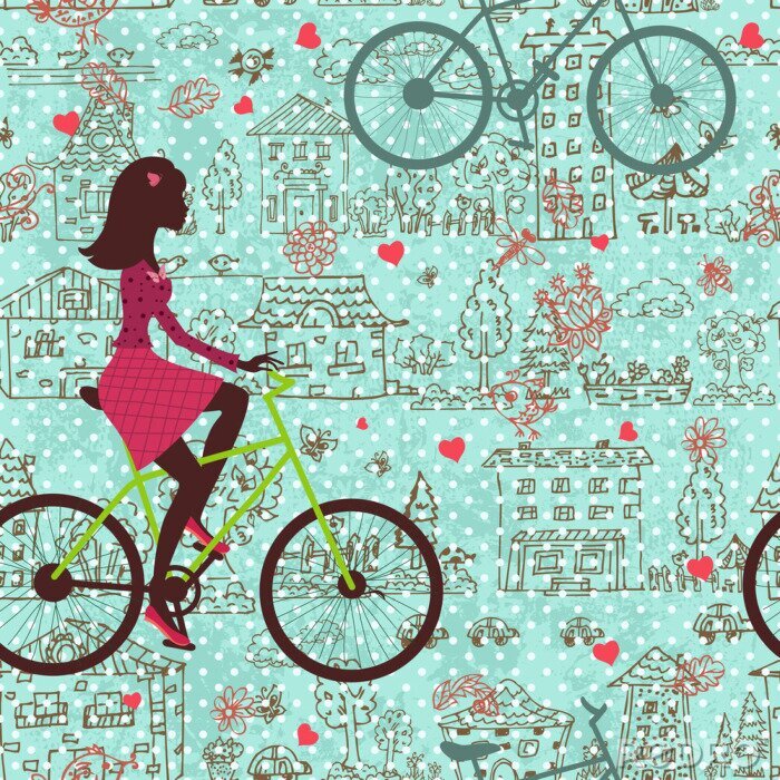 Fototapete Frau auf einem Fahrrad
