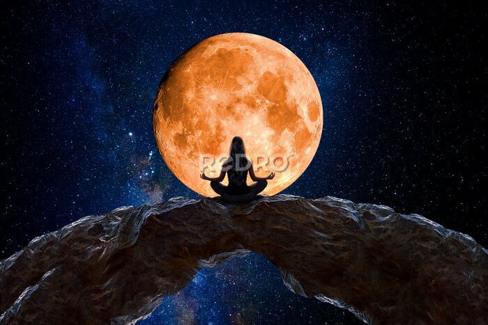 Fototapete Frau bei der Meditation beobachtet das Universum