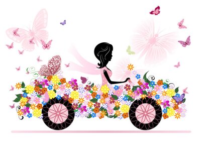 Frau im Schmetterlingswagen