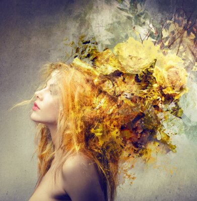 Fototapete Frau mit Blumen im Haar