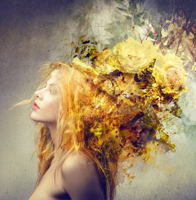 Fototapete Frau mit Blumen im Haar