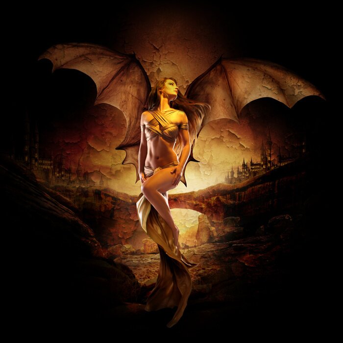 Fototapete Frau mit Drachenflügeln