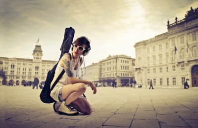 Fototapete Frau mit Gitarre