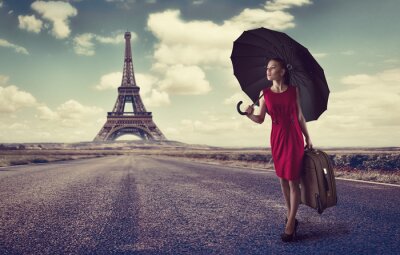 Fototapete Frau mit Koffer in Paris