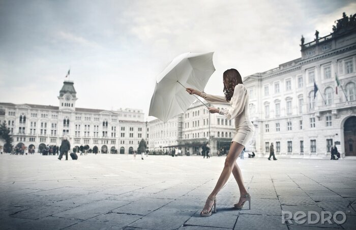 Fototapete Frau mit Regenschirm