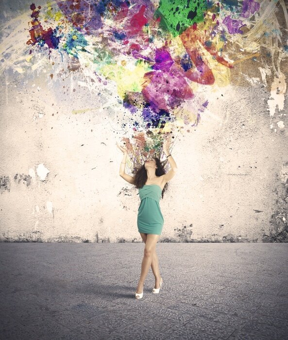 Fototapete Frau und bunter Hintergrund