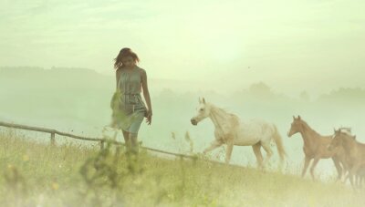 Fototapete Frau und Pferde